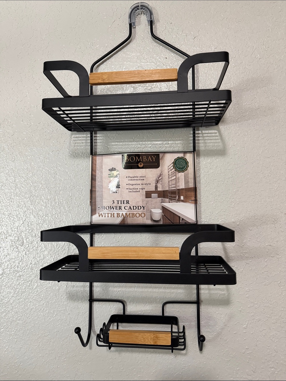 Bombay Black and Natural Bamboo 3-Tier Wall Shelf